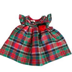 Laura Ashley Plaid Baby Dress with Red Rose Accent